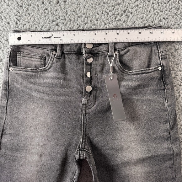 Tractr Button Me‎ Up Grey High Rise Stretch Distressed Crop Jeans Sz 6/28 NWT - Picture 7 of 13